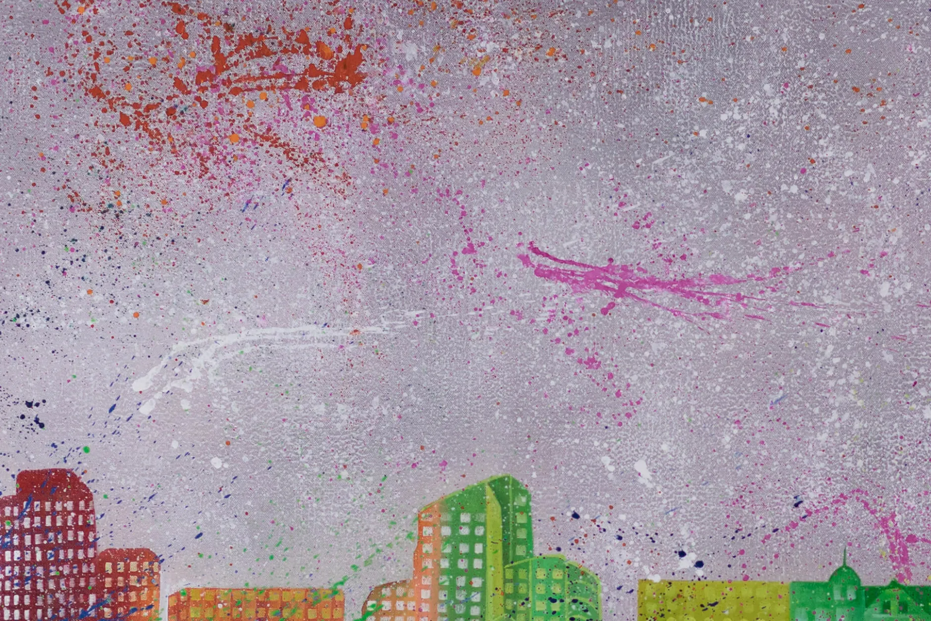 XXL Öl Gemälde 'Buntes Düsseldorf' | Handgemaltes Unikat