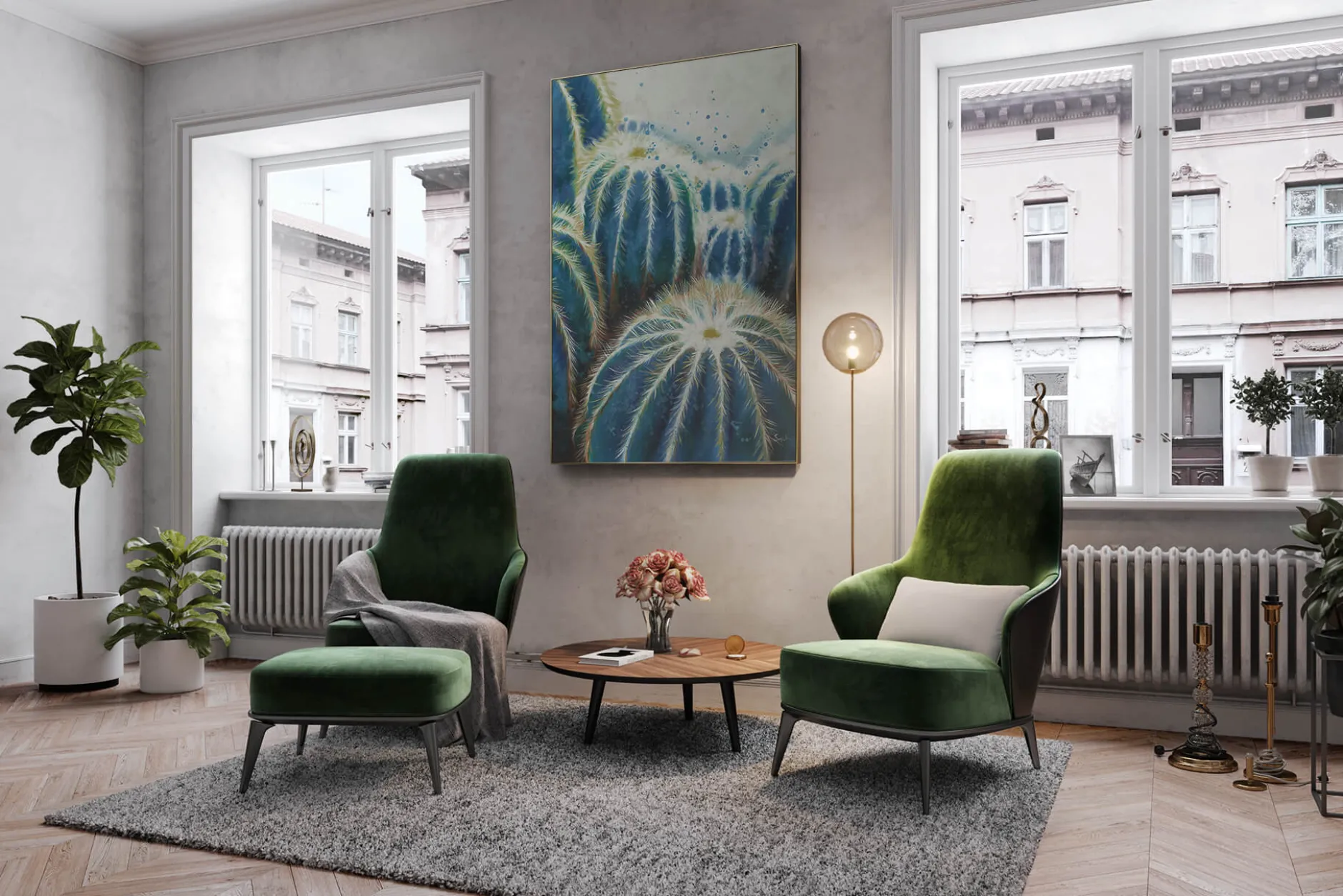 XXL Öl Gemälde 'Cacti Love' | Handgemaltes Unikat