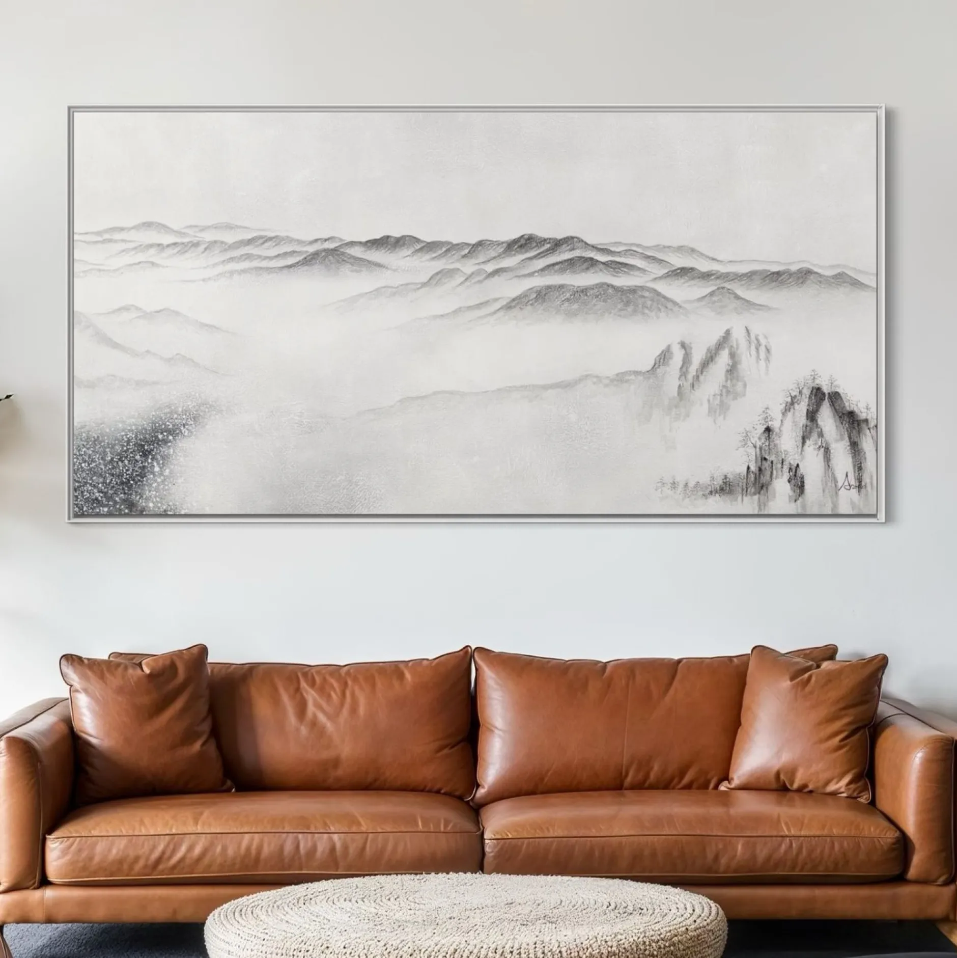 XXL Öl Gemälde 'Cloudy Mountains' | Handgemaltes Unikat