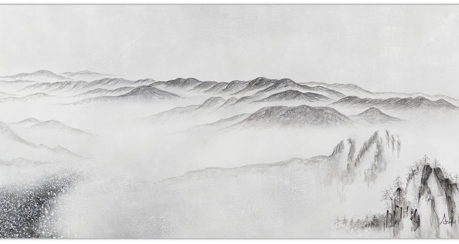 XXL Öl Gemälde 'Cloudy Mountains' | Handgemaltes Unikat