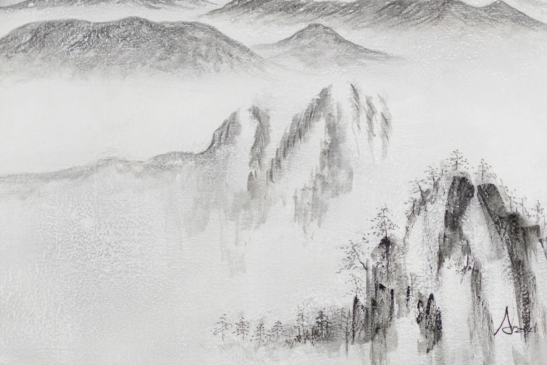 XXL Öl Gemälde 'Cloudy Mountains' | Handgemaltes Unikat