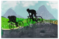 XXL Öl Gemälde 'Cycling in the hills' | Handgemaltes Unikat