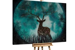 XXL Öl Gemälde 'Deer in the Moonlight' | Handgemaltes Unikat