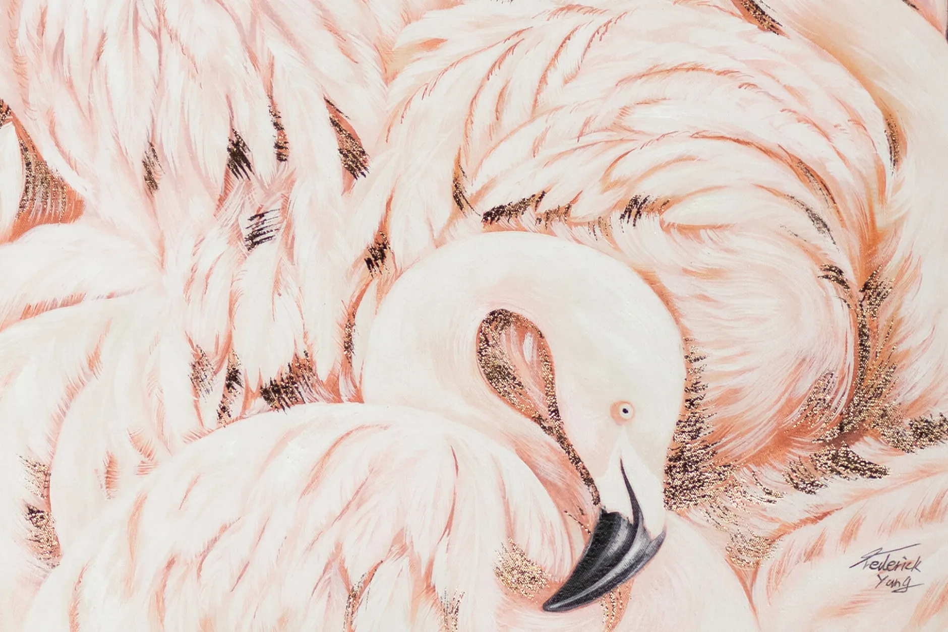 XXL Öl Gemälde 'Flamingofest' | Handgemaltes Unikat