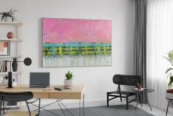 XXL Öl Gemälde 'Flamingo Sky' | Handgemaltes Unikat