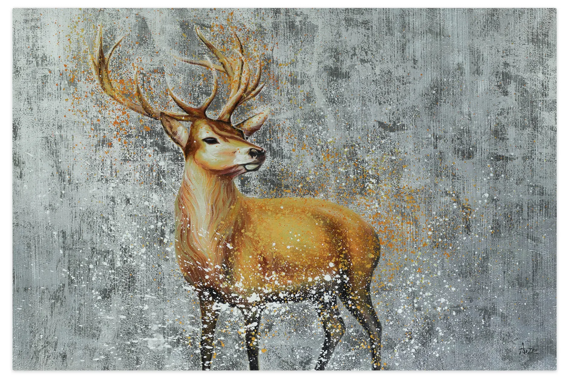 XXL Öl Gemälde 'Golden Deer' | Handgemaltes Unikat