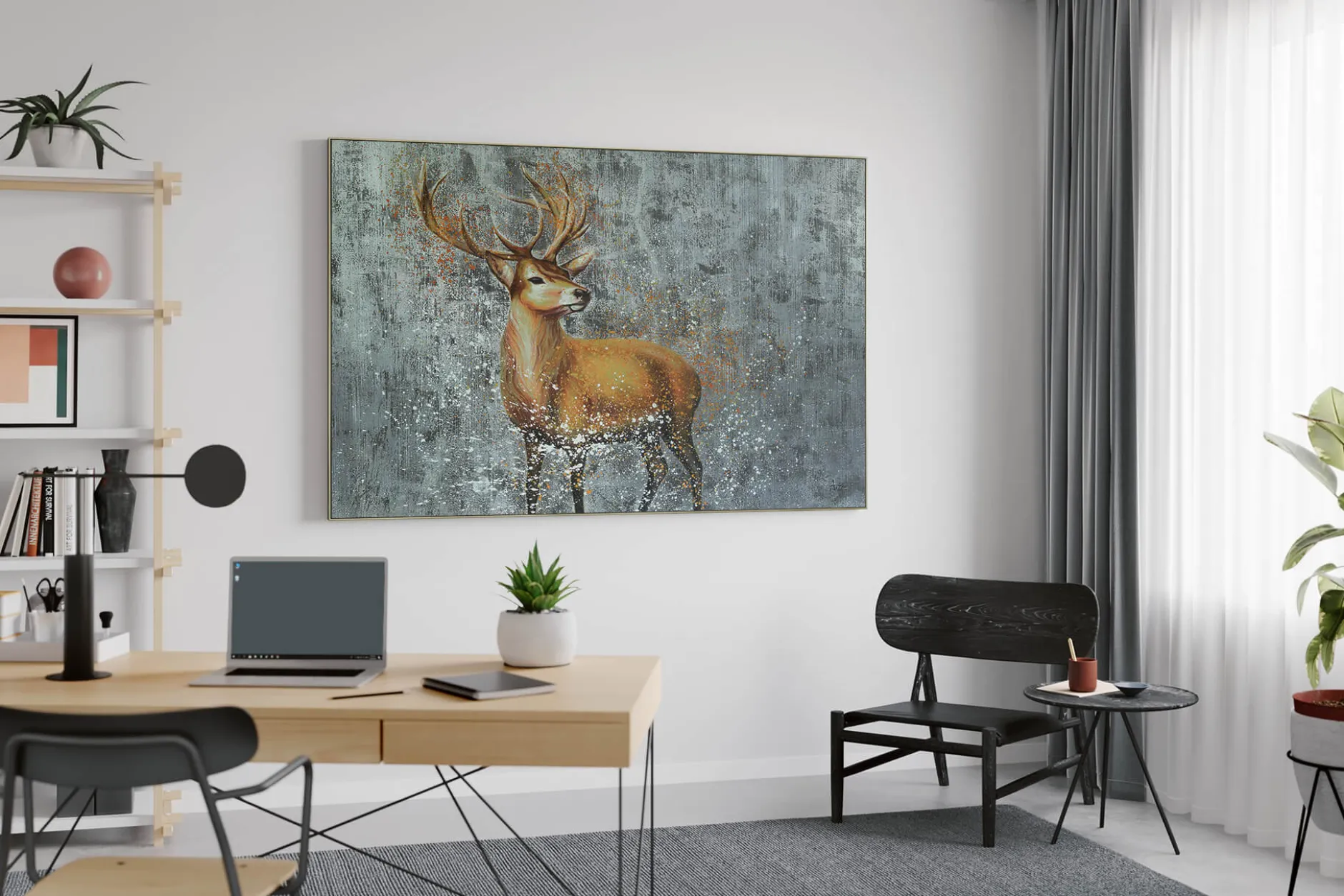 XXL Öl Gemälde 'Golden Deer' | Handgemaltes Unikat