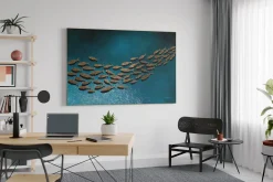 XXL Öl Gemälde 'Goldener Fischschwarm' | Handgemaltes Unikat