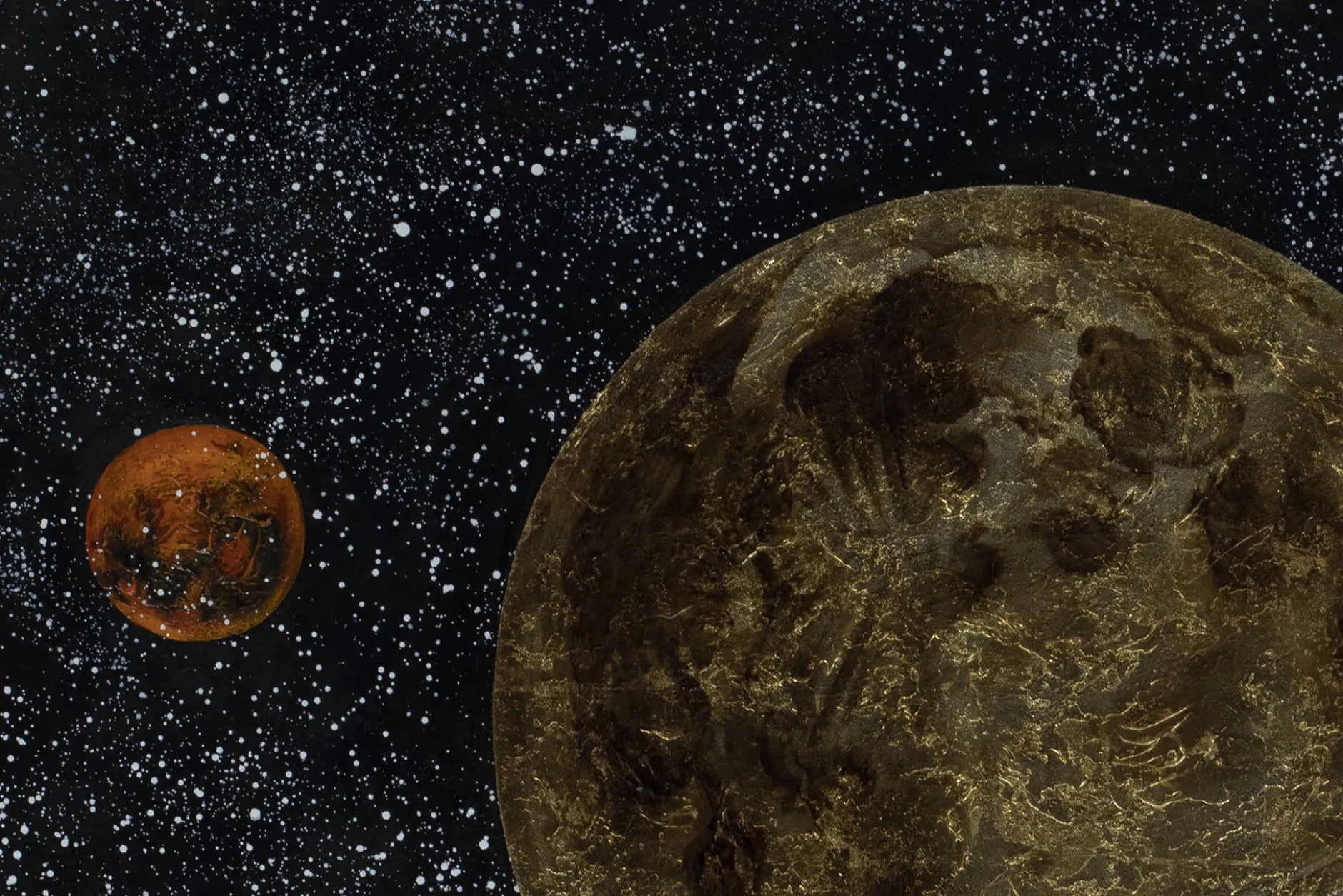 XXL Öl Gemälde 'Goldener Planet' | Handgemaltes Unikat
