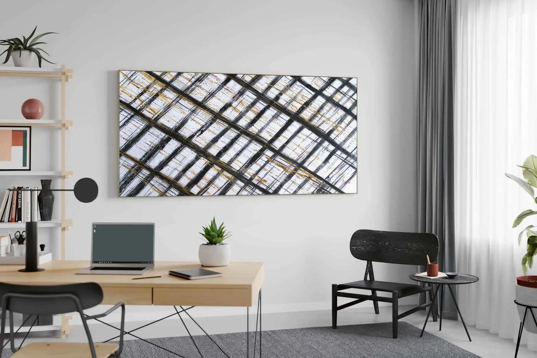 XXL Öl Gemälde 'Golden Grid' | Handgemaltes Unikat