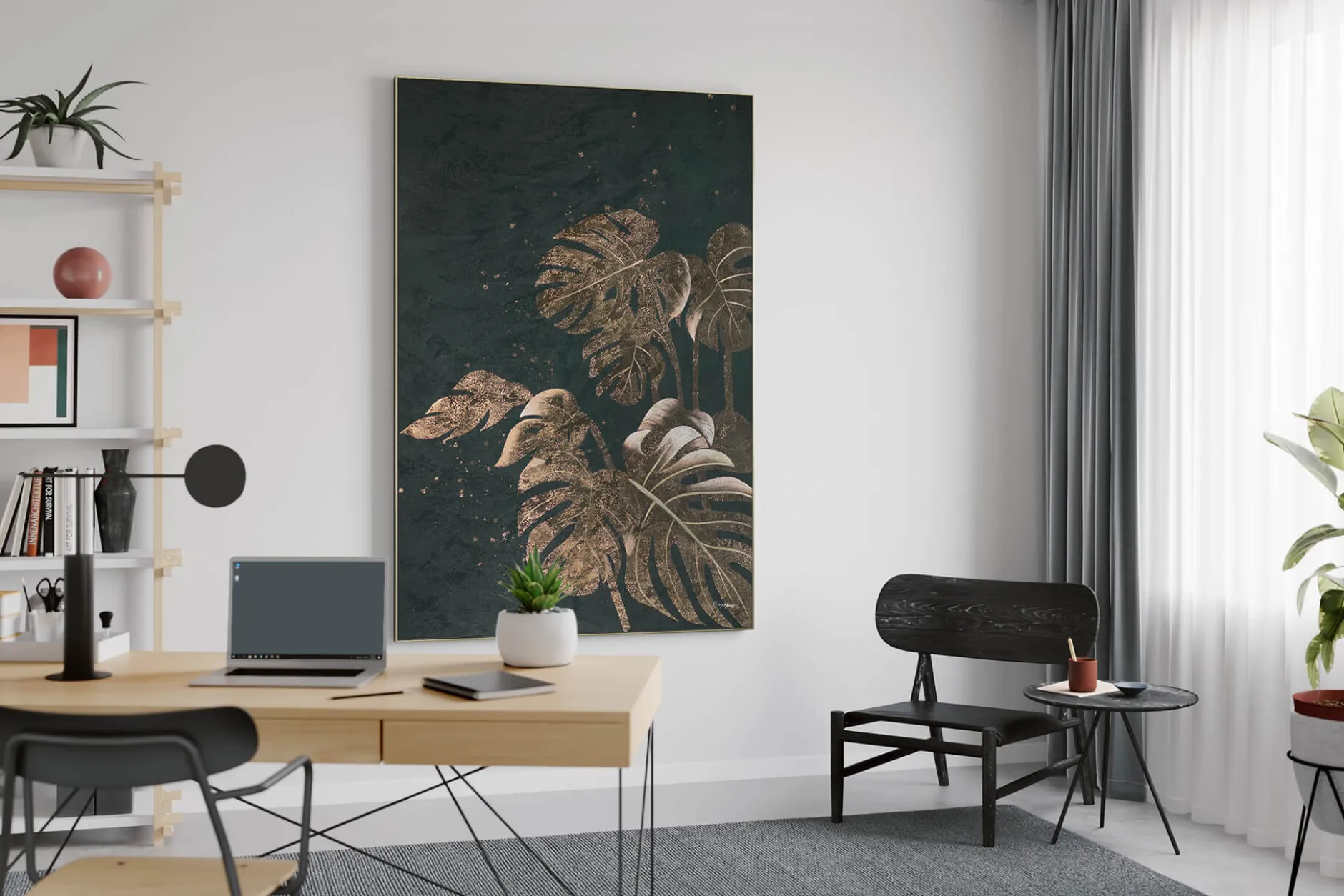 XXL Öl Gemälde 'Golden Monstera' | Handgemaltes Unikat