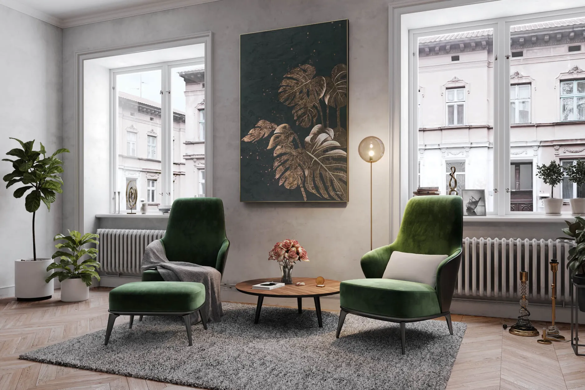 XXL Öl Gemälde 'Golden Monstera' | Handgemaltes Unikat