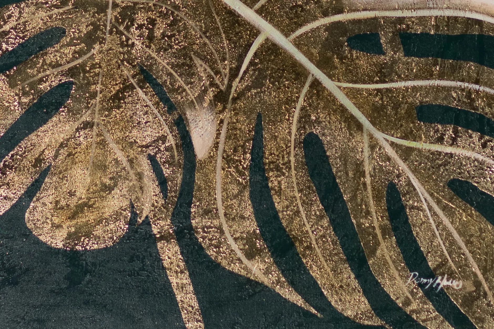 XXL Öl Gemälde 'Golden Monstera' | Handgemaltes Unikat