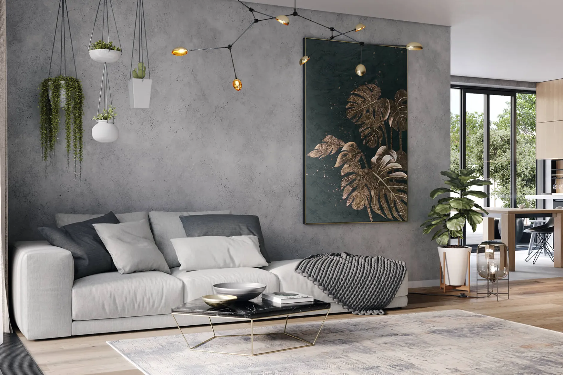 XXL Öl Gemälde 'Golden Monstera' | Handgemaltes Unikat