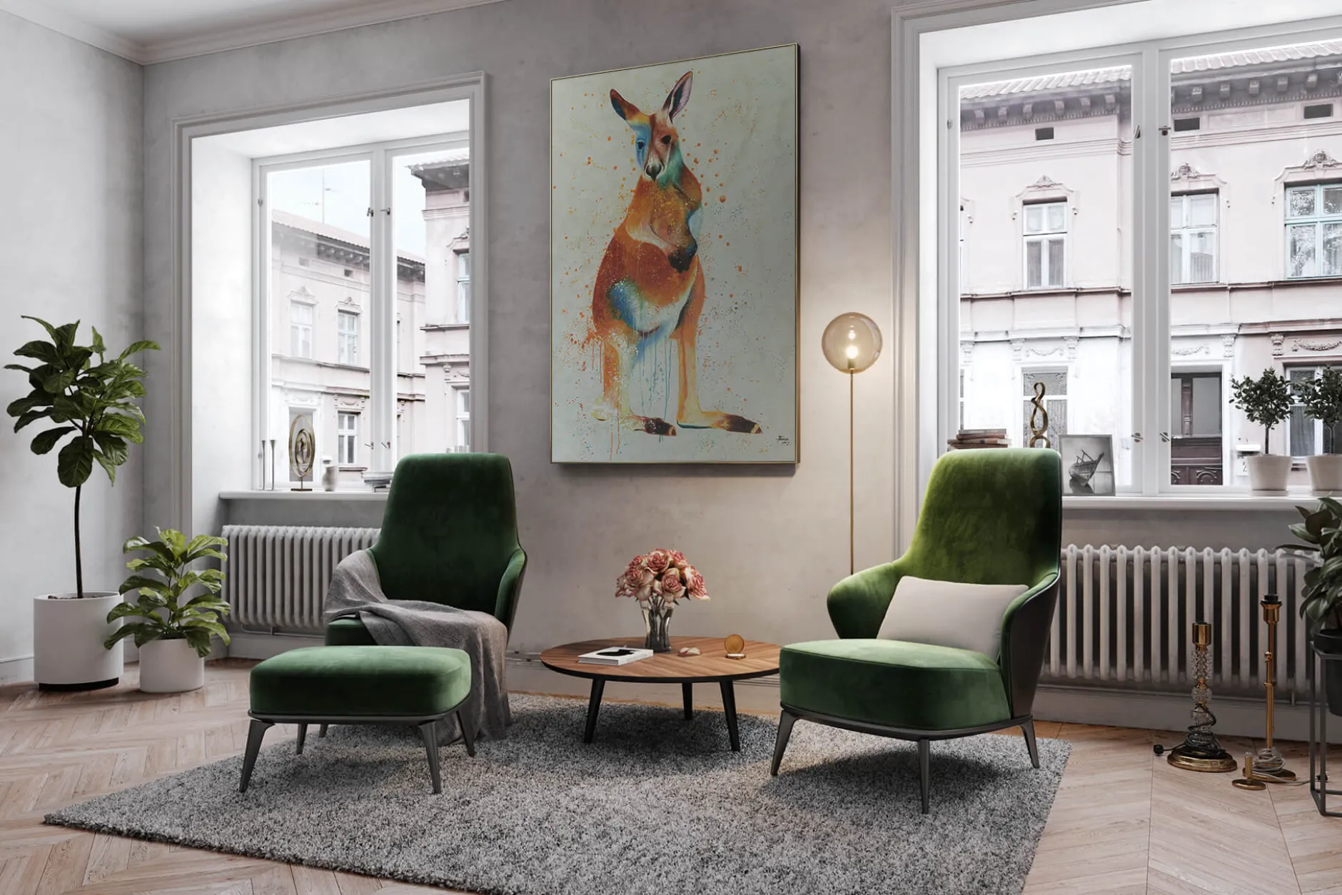XXL Öl Gemälde 'Hopping Kangaroo' | Handgemaltes Unikat