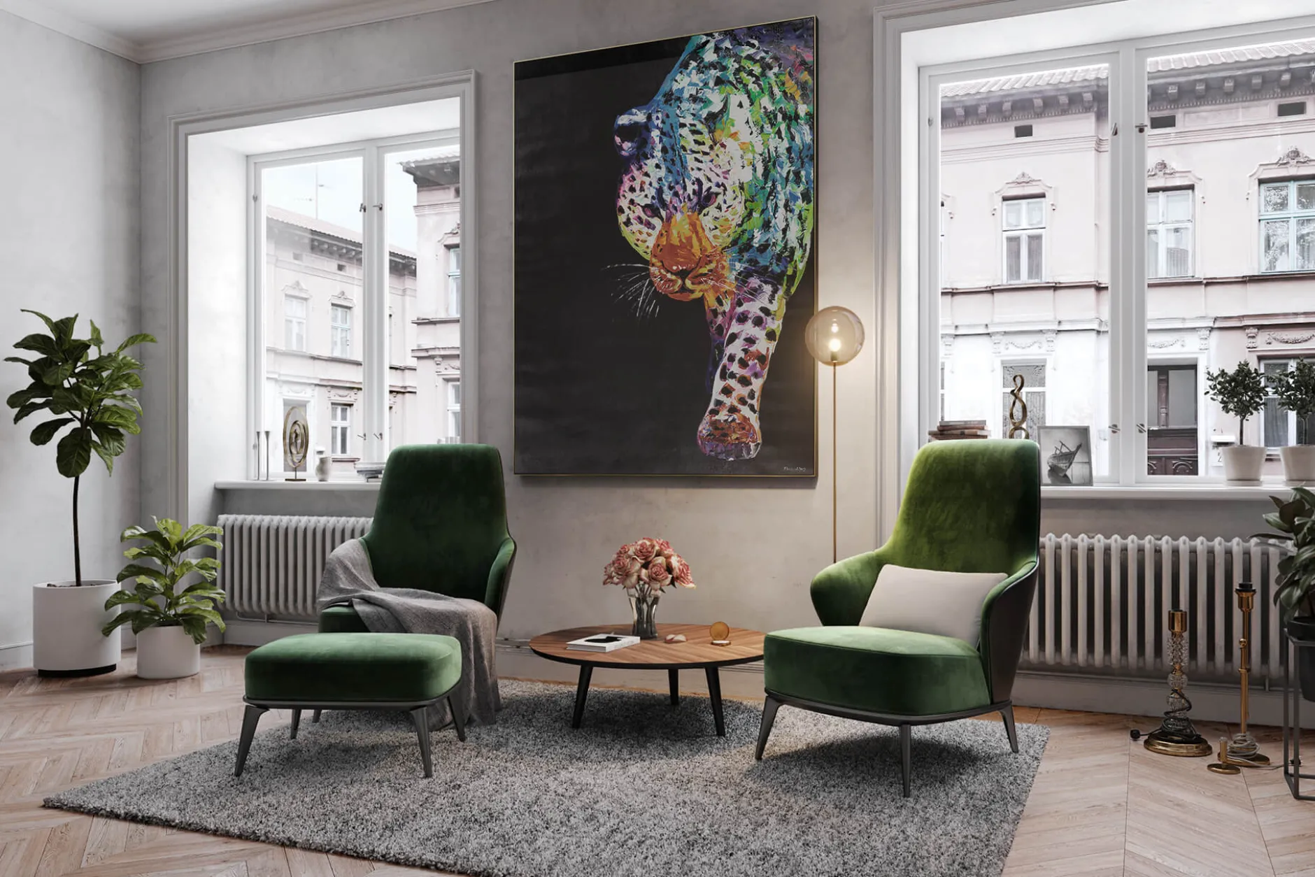 XXL Öl Gemälde 'Im Visier des Leoparden ' | Handgemaltes Unikat