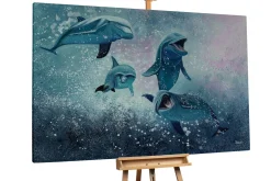 XXL Öl Gemälde 'Jolly Dolphins' | Handgemaltes Unikat