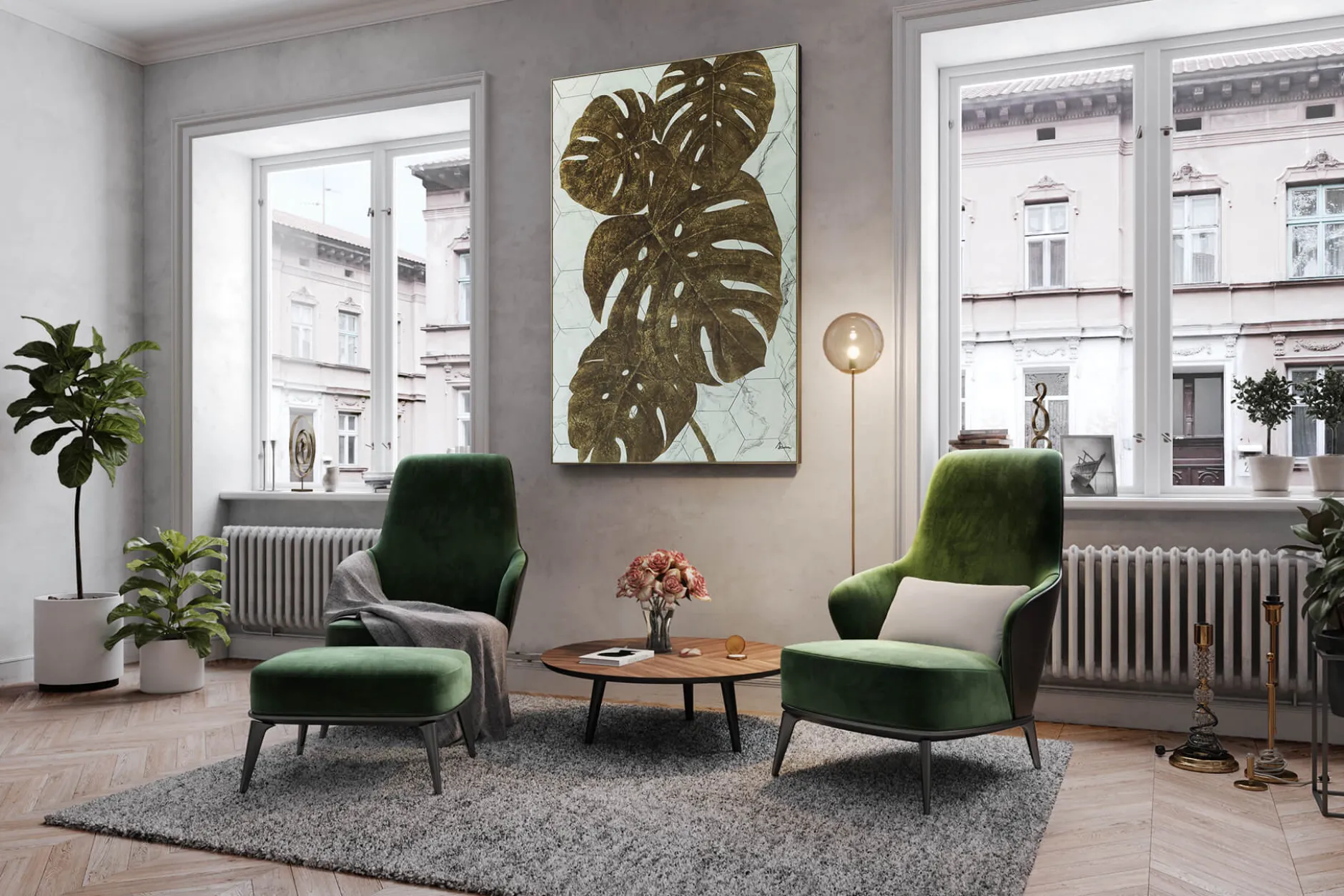 XXL Öl Gemälde 'Monstera on Marble' | Handgemaltes Unikat