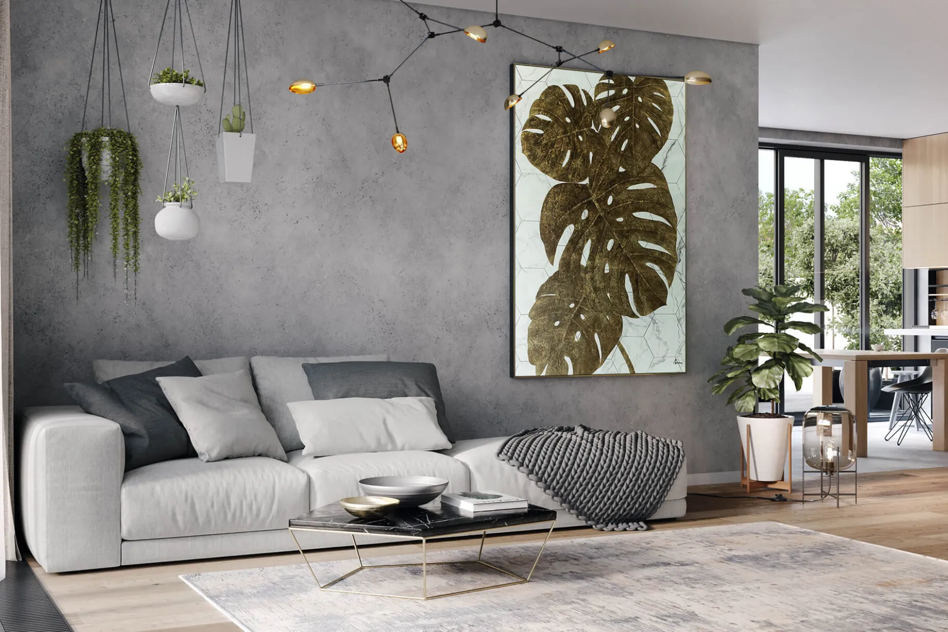 XXL Öl Gemälde 'Monstera on Marble' | Handgemaltes Unikat