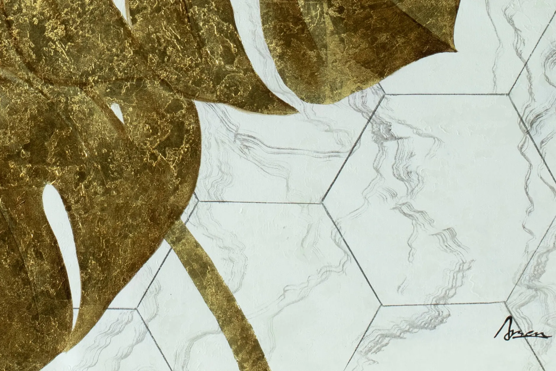 XXL Öl Gemälde 'Monstera on Marble' | Handgemaltes Unikat