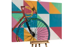 XXL Öl Gemälde 'Neon Retro Bike' | Handgemaltes Unikat