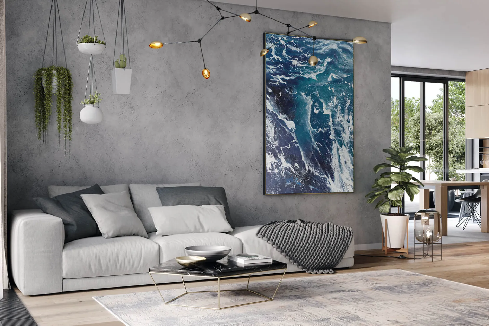XXL Öl Gemälde 'Powerful Waves' | Handgemaltes Unikat