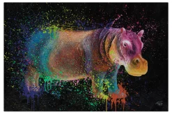 XXL Öl Gemälde 'Rainbow Hippo' | Handgemaltes Unikat