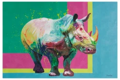 XXL Öl Gemälde 'Rainbow Rhinozeros' | Handgemaltes Unikat