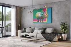 XXL Öl Gemälde 'Rainbow Rhinozeros' | Handgemaltes Unikat
