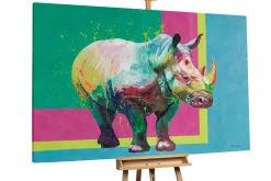 XXL Öl Gemälde 'Rainbow Rhinozeros' | Handgemaltes Unikat