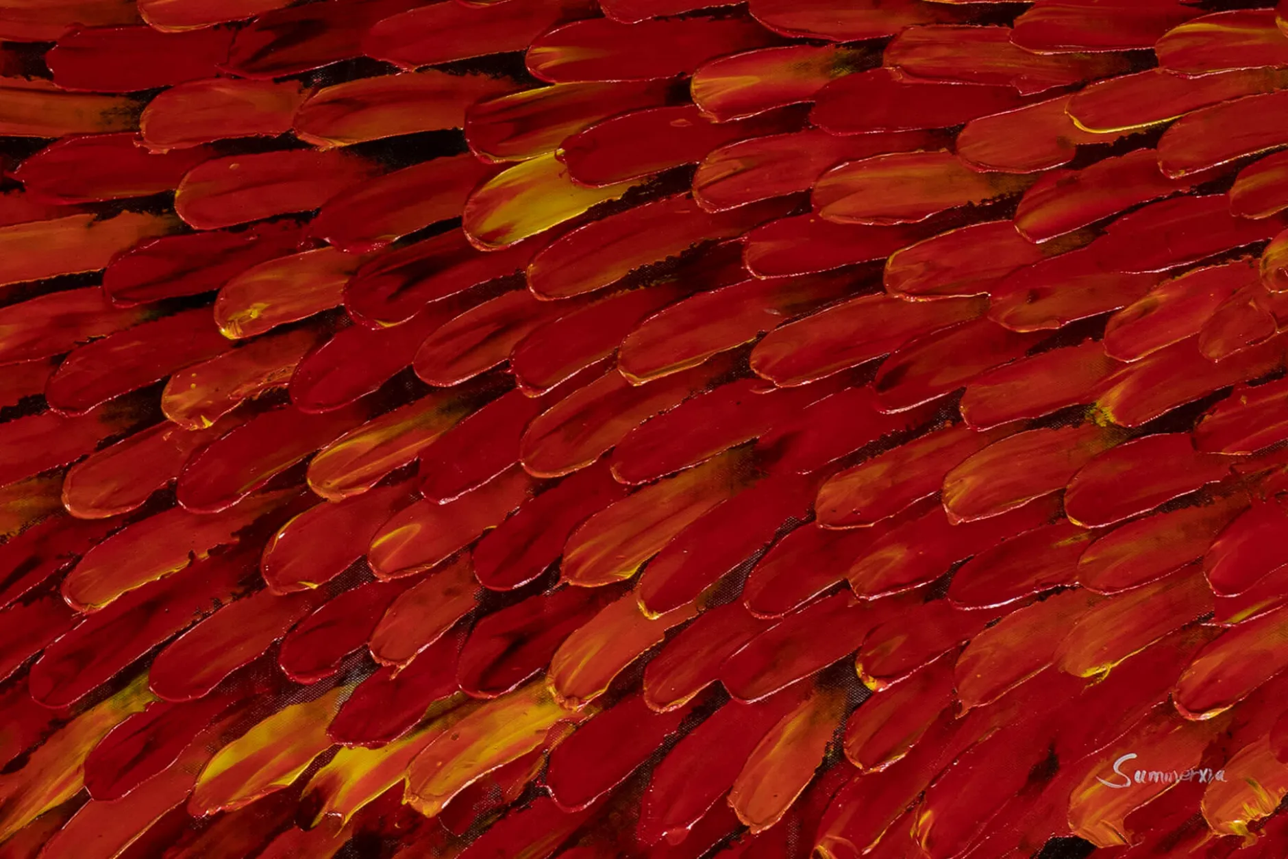 XXL Öl Gemälde 'Red Feather Dress' | Handgemaltes Unikat
