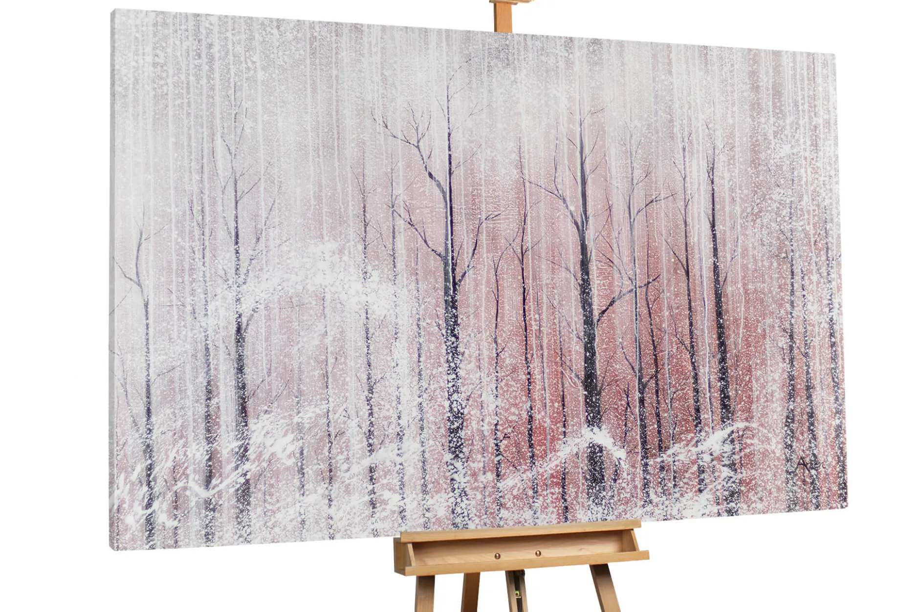 XXL Öl Gemälde 'Red Sun in White Winter' | Handgemaltes Unikat