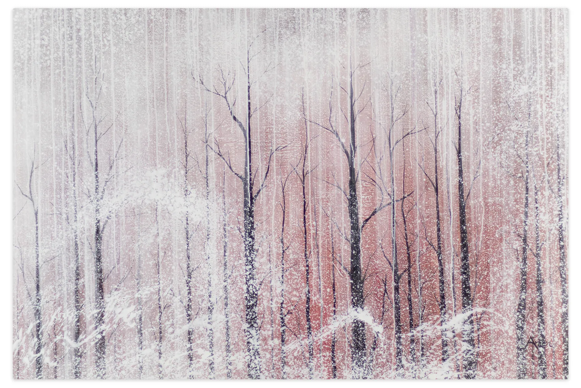 XXL Öl Gemälde 'Red Sun in White Winter' | Handgemaltes Unikat