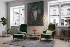 XXL Öl Gemälde 'Rhino Rainbow' | Handgemaltes Unikat