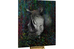 XXL Öl Gemälde 'Rhino Rainbow' | Handgemaltes Unikat