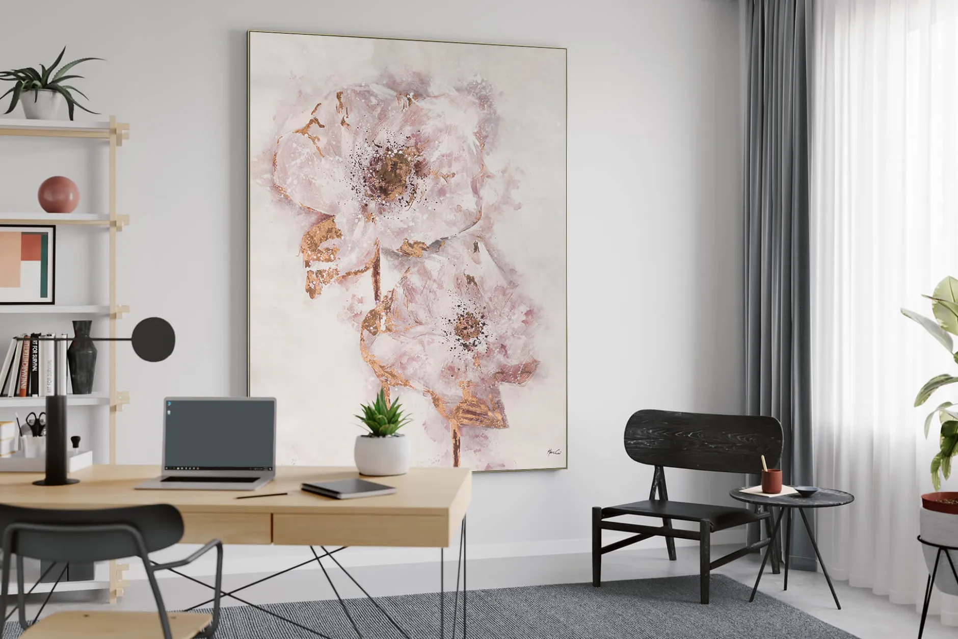 XXL Öl Gemälde 'Rosa Blütenpaar' | Handgemaltes Unikat