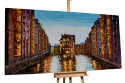 XXL Öl Gemälde 'Speicherstadt Hamburg' | Handgemaltes Unikat