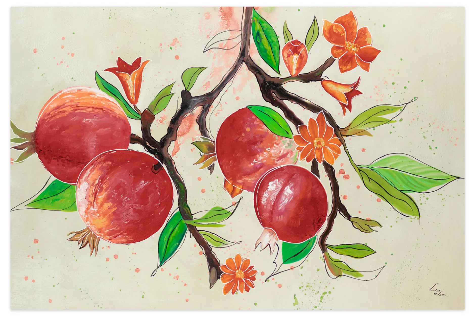 XXL Öl Gemälde 'Summer Pomegranate' | Handgemaltes Unikat