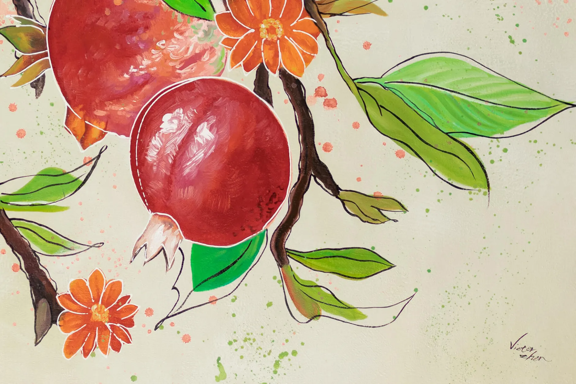 XXL Öl Gemälde 'Summer Pomegranate' | Handgemaltes Unikat