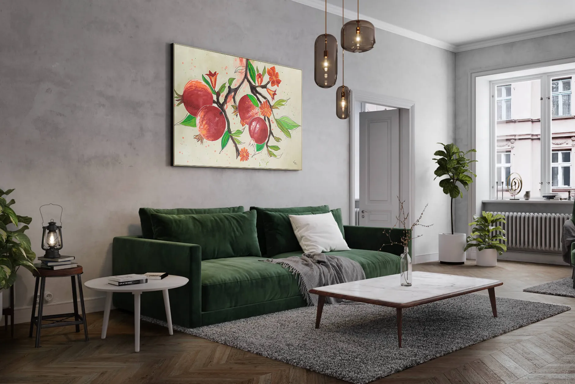 XXL Öl Gemälde 'Summer Pomegranate' | Handgemaltes Unikat