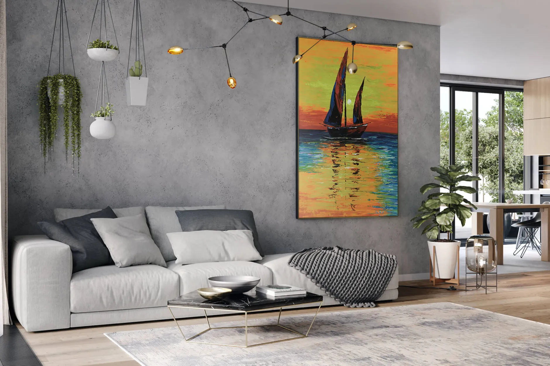 XXL Öl Gemälde 'Sunset Sailing' | Handgemaltes Unikat