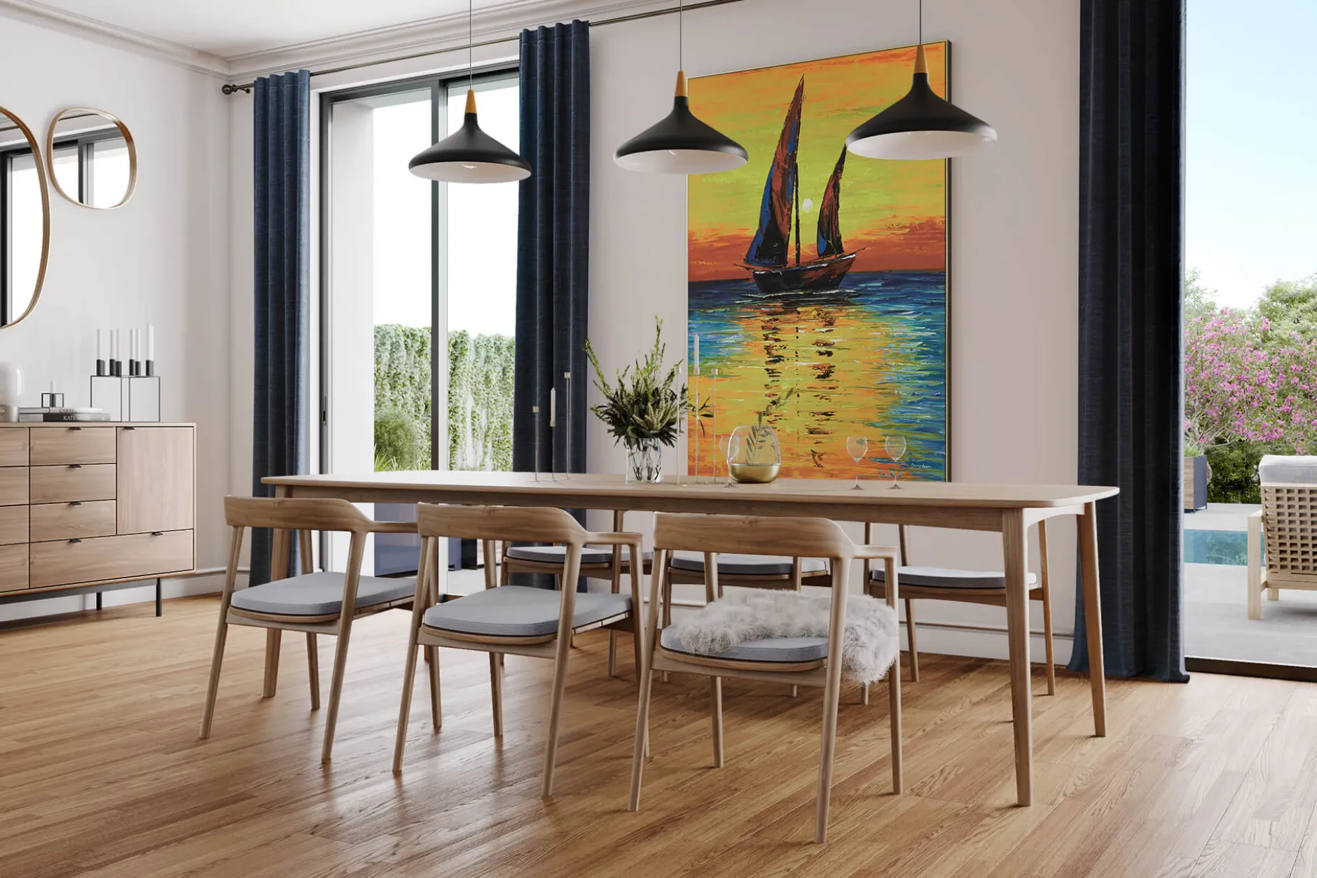 XXL Öl Gemälde 'Sunset Sailing' | Handgemaltes Unikat