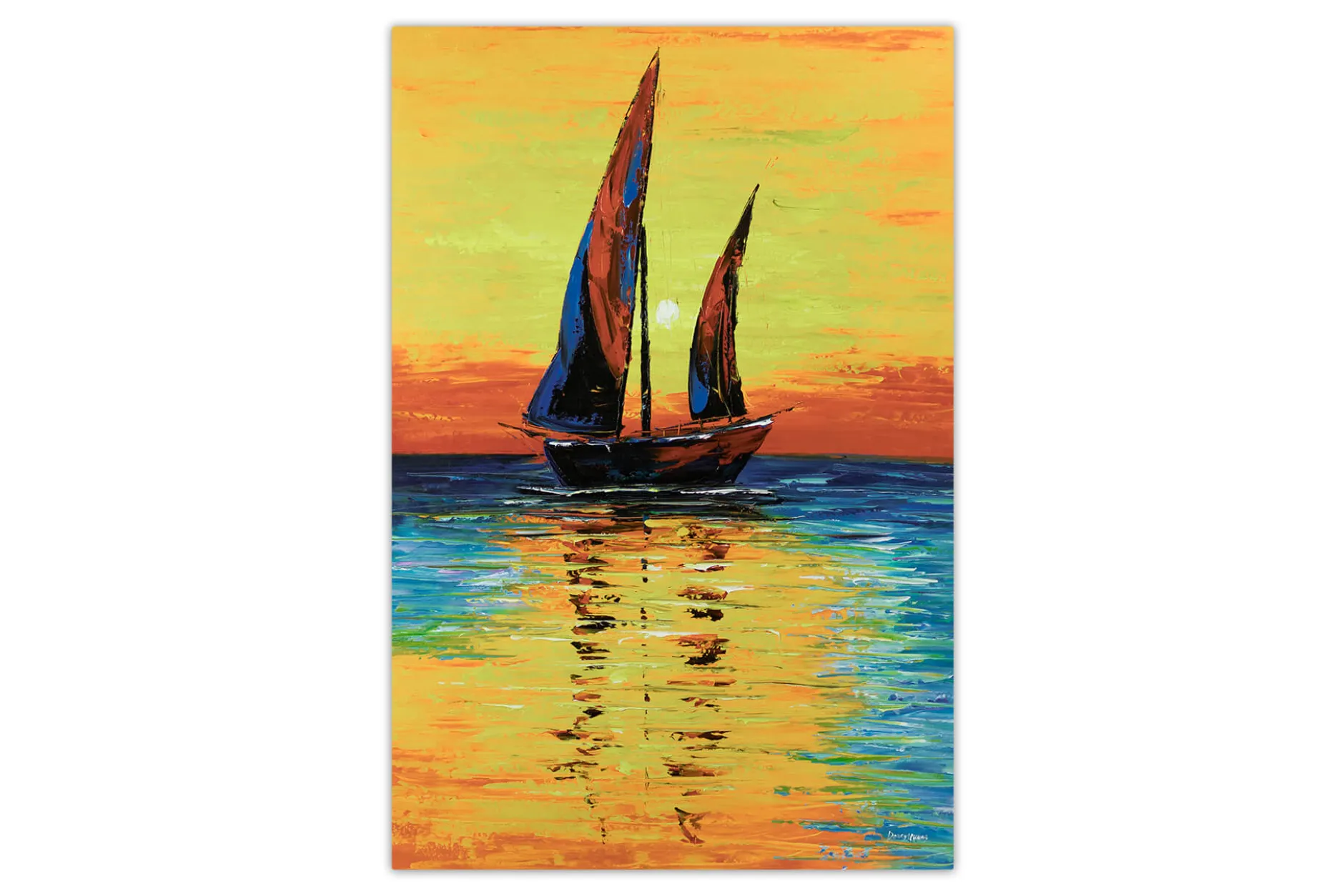 XXL Öl Gemälde 'Sunset Sailing' | Handgemaltes Unikat